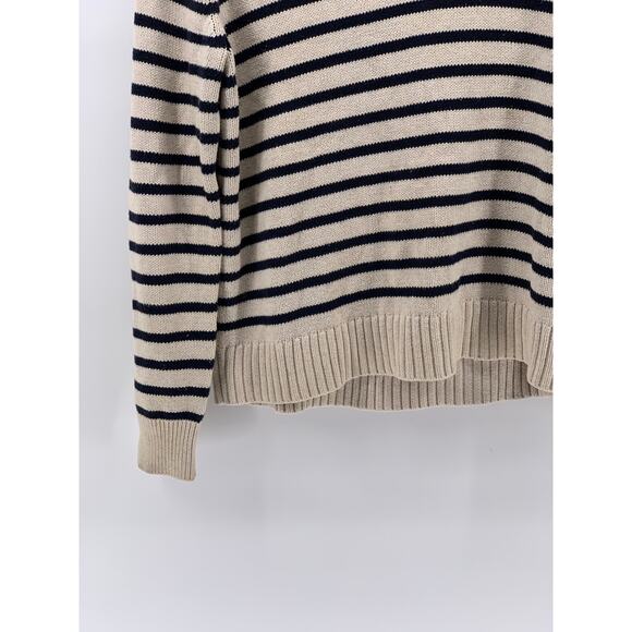J.CREW Men’s Beige-Navy Striped Two-Button Shawl-Collar Long Sleeve Sweater SZ L - Picture 9 of 13